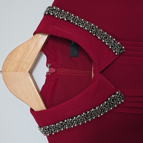 Andrew Marc New York Maroon Dress with Jeweled Collar - Picture 2 of 6